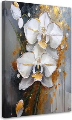 Produktbild von Leinwandbild Orchidee Gemalte Blume 60x90 Feeby Weiß bild für die wand bereit zum aufhängen