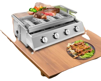 Image de Barbecue, acier inoxydable, 4 brûleurs, hauteur réglable, compatible GPL, 58 x 40 x 20 cm