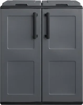 Image de Cache Poubelles de tri Selectif 2 Sacs Meuble mi- hauteur Dim 68 x 37 x 84cm 2 Anneaux de support de sac 2 Portes Art Plast