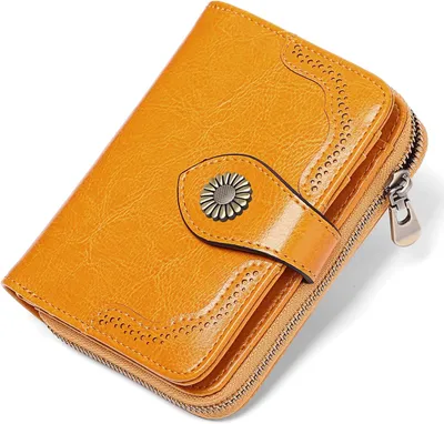 Imagen del producto de Billetera de cuero compacta para mujer, pequeña cartera con protección RFID, 12 compartimentos para tarjetas y un compartimento para monedas, una billetera elegante para el día a día y los viajes