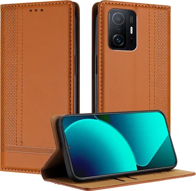 Produktbild von Handyhülle für Xiaomi 11T / 11T Pro Leder Flip Klappbare Schutzhülle mit Standfunktion Braun