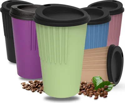 Produktbild von Kaffeebecher to go 300 ml - Becher mit Deckel & Riffel-Optik als Hitzeschutz - Trinkbecher BPA-frei -  Germany - geselliges grün/schwarz