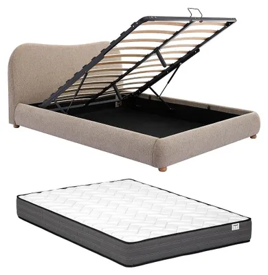 Produktbild von Bett mit Bettkasten + Matratze – 160 x 200 cm – Stoff – Taupe – VANARI