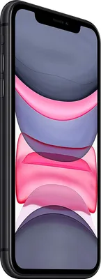 A black iPhone 11 is shown from a side angle, displaying its screen.