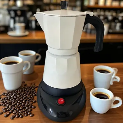 Produktbild von Espressokocher, Mokkakanne, Aluminium, 6 Tassen, Kaffeekanne, Moka-Kaffeemaschine, Espresso Herd Mokkakannen, Weiß, tragbar und praktisch