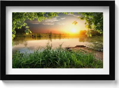 Produktbild von Sonnenuntergang, Sommertage– Wandbild mit Rahmen – Gerahmtes Bild  – Wanddekoration – 30x20 cm –  Schwarz Rahmen