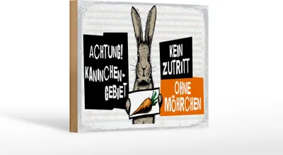 Produktbild von Holzschild Achtung Kaninchen Gebiet kein Zutritt ohne Möhrchen, 40 x 30 cm, Holzschilder Nagetiere Stall