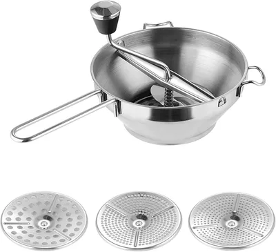 Produktbild von Passiergerät, Passiermühle mit 3 Stück Siebeinsatz - Edelstahl Mühle Presse Passiersieb Zum Pürieren Abseihen Und Reiben Von Obst Und Gemüse