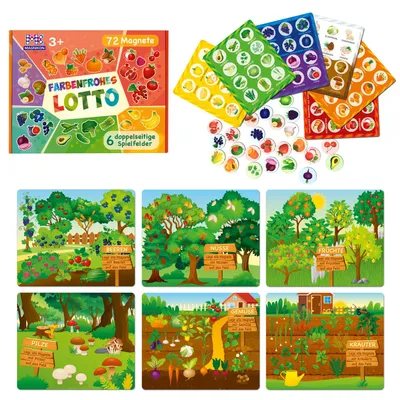Image de Jeu de bingo pour enfants à partir de 3 ans, apprendre les couleurs, jeu de mémoire loto, 72 aimants, 6 grilles double face, loto en images fruits et légumes, jeu éducatif