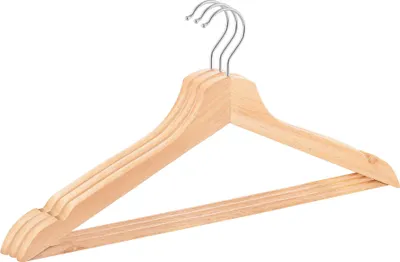Produktbild von Holz Kleiderbügel mit Hosenstange - 3 Stück - Holzbügel Garderobenbügel - Natural
