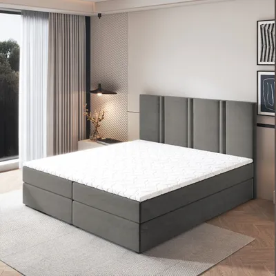 Produktbild von Masseno Boxspringbett LARIO 140x200 cm Komplett-Set mit Bonell Matratze und Topper, Polsterbett mit Bettkästen -Grau, KRONOS 15