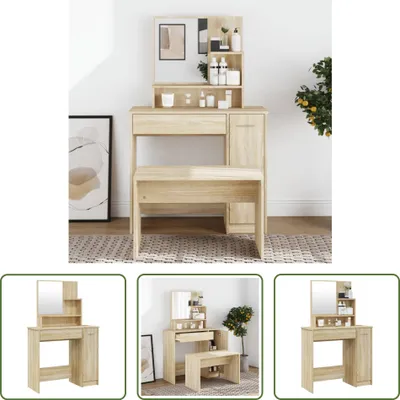 Produktbild von The Living Store Schminktisch mit Spiegel Sonoma-Eiche 86,5x35x136 cm