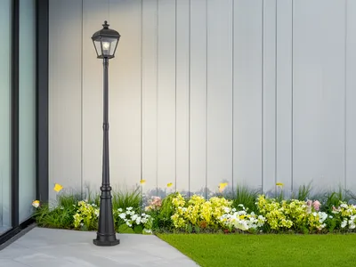 Produktbild von Große Straßenlaterne zur Garten Wegbeleuchtung aus Aluminium Schwarz, Höhe 216cm