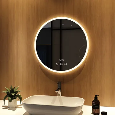 Produktbild von Heilmetz Badzimmerspiegel Rund 60 cm Lichtspiegel Multifunktionaler Spiegel Zeit und Temperaturanzeige mit Entfogging-Funktion Bluetooth