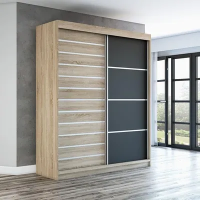 Produktbild von Schwebetürenschrank, 2-türig Schrank! Moderne Garderobe für Kleidung. Verschiedene Farben (Weiß, Schwarz, Somona) Kleiderschrank COLIN 180 cm