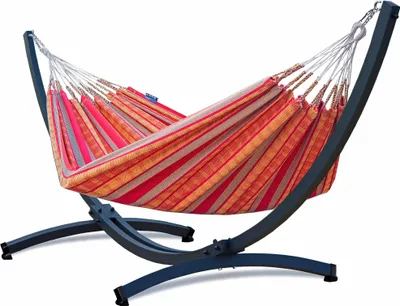 Produktbild von Potenza Outdoor Pereira Hängematte mit Tytan Gestell für 2 Personen I 100% Baumwolle Doppelhängematte 230x160 cm, 200kg I Hängemattengestell 350kg, wetterfest