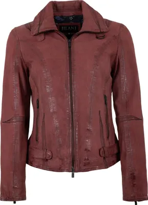 Produktbild von Jilani - Damen Lederjacke Biker Lammnubuk bordeaux- Größe 38