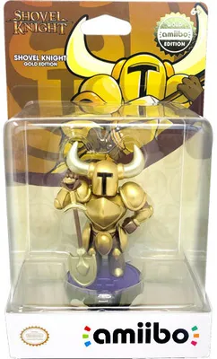A Shovel Knight Gold Edition Amiibo figure in its retail packaging.