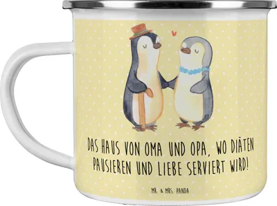 Produktbild von Mr. & Mrs. Panda Emaille Becher Großelternliebe - Gelb Pastell - Geschenk, Weisheit, Liebe, Teetasse, Tasse, blechbecher, herzerwärmende Sprüche, Diät, Enkelkinder, Pott