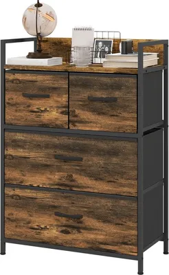 Image de Commode marron/noire 60 x 29 x 85 cm avec 4 tiroirs en tissu, style industriel, buffet