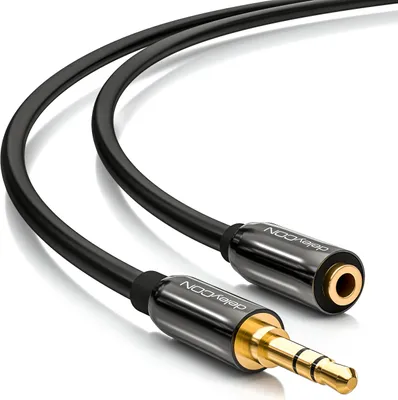 Produktbild von deleyCON 1m Stereo Audio Klinken Verlängerungskabel - 3,5mm Klinken Buchse zu 3,5mm Klinken Stecker - AUX Kabel Metallstecker - Schwarz