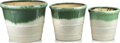 Zdjęcie produktu dla Zestaw doniczek ceramicznych EVRO EVRO 45x45x37,1/37x37x34/30x30x30 cm zielono-biały, zestaw 3 sztuk