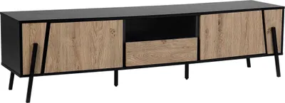 Produktbild von BELIANI TV-Möbel Hellbraun und Schwarz Spanplatte Holzoptik mit Kabelführung Schrank Schublade 40 x 177 x 46 cm Modern Wohnzimmer TV-Lowboard