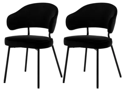 Produktbild von 2er Set Esszimmerstühle, Küchenstuhl, Polsterstuhl, Loungesessel, Wohnzimmerstuhl, Designstuhl mit Rückenlehne und Armlehnen, Metallbeinen, gepolstert, Samt, Schwarz