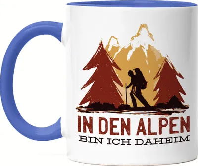 Produktbild von In Den Alpen Bin Ich Daheim Tasse Blau Berge Hügel Bergsteigen Wandern Sport Sportler Gipfel Montain