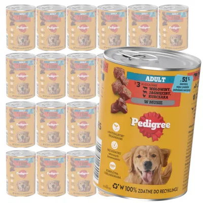 Produktbild von Pedigree Adult 24x400g Nassfutter Alleinfuttermittel für erwachsene Hunde mit Rind, Lamm und Huhn im Mus