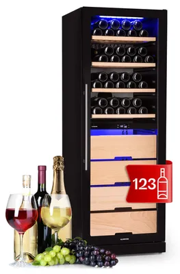 Produktbild von Klarstein Weinkühlschrank, Getränkekühlschrank Schmal, 2 Zonen Kühlschrank mit Glastür, Getränkekühlschränke Freistehend, Weinkühlschrank Klein, Weinkühlschränke mit UV-Schutz, 5-18°C, 123 Flaschen