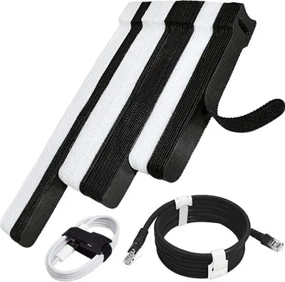 Produktbild von Famanu Kabelbinder Wiederverwendbar - Kabelorganizer mit Haken- und Schlusstverschluss - 70 Stück - Schwarz Weiß