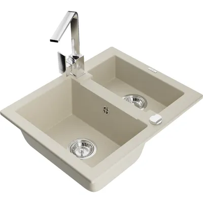 Obrázek produktu pro Mexen Carlos 1,5-miskový granitový dřez s kuchyňskou baterií Rita, Béžová - 6518-69-670300-00