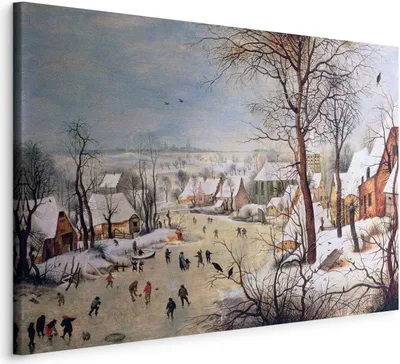 Produktbild von Wandbilder Pieter Bruegel Winterlandschaft 120x80 cm 1 tlg – Wanddeko Schlafzimmer, Leinwandbilder, Bilder Wohnzimmer l-E-11965-b-a