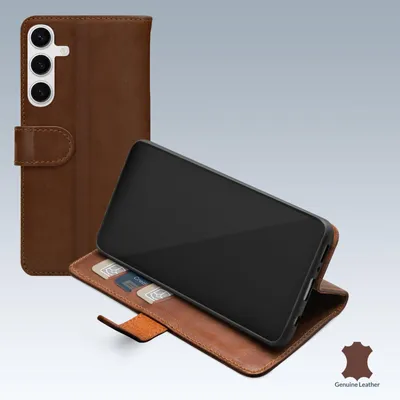 Produktbild von Mobilize Wallet Handyhülle für Samsung Galaxy S24 FE Hülle Echtes Leder Klapphülle Geldbörse - Braun