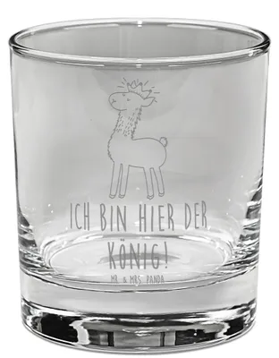 Produktbild von Mr. & Mrs. Panda Whiskey Tumbler Lama König - Transparent - Geschenk, Rocks Glas, Old Fashioned, Mama, Papa, Freundin, Vorgesetzter, Abitur, Whiskyglas
