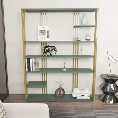 Produktbild von Skye Decor, Jenny - Green, Gold, Bücherregal, Grün, 100 % MELAMINBESCHICHTETE SPANPLATTEN, 120 x 29,6 x 160 cm