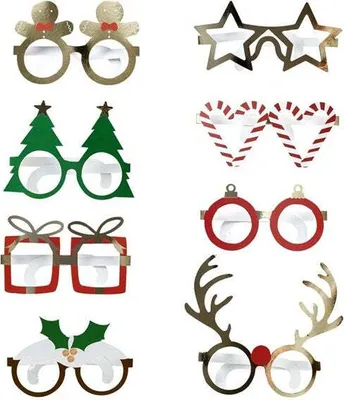 Produktbild von 8er Set weihnachtliche Partybrillen für Weihnachtsfeiern und Fotoboxen
