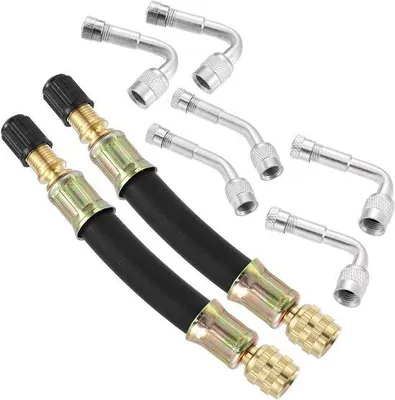 Image de Kit de rallonges pour valve de voiture avec adaptateurs à 45, 90 et 135 degrés pour le gonflage et l'entretien des pneus