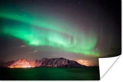 Produktbild von MuchoWow® Poster Nordlichter - Grün - Insel - Norwegen 120x80 cm - Bilder