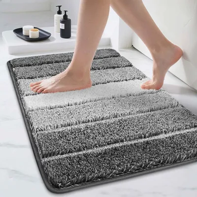 Image de Tapis de bain 50 x 75 cm, tapis de bain doux et antidérapant, lavable, pour la douche et la salle de bains, gris foncé
