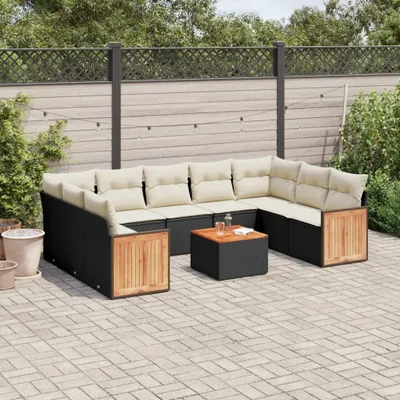 Produktbild von 10-tlg. Garten-Sofagarnitur mit Kissen Schwarz Poly Rattan 3227960