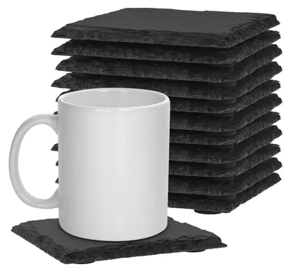 Produktbild von Set von 12 schwarzen Schieferuntersetzern, 10x10 cm mit rutschfester Unterseite