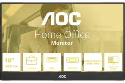 Productafbeelding van AOC 16T20E2, 39,6 cm (15,6 inch), LED, 1920 x 1080 pixels, Full HD, 16:9 beeldverhouding, 4 ms reactietijd
