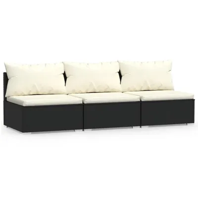 Produktbild von 3-Sitzer-Sofa mit Kissen Schwarz Poly Rattan