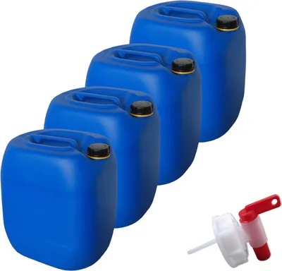 Produktbild von 4 x 30 Liter Kanister Wasserkanister Campingkanister Farbe blau inkl. Auslaufhahn (4x30knb + H.)