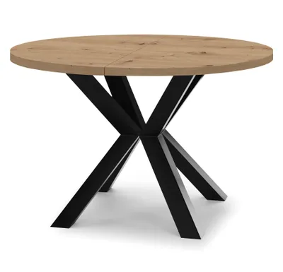 Produktbild von Runder Ausziehbarer Tisch für Esszimmer RAL mit Holzbeinen, Loft-Stil, Industriel, Durchmesser: 100 / 200 cm, Farbe: Eiche Artisan / Schwarz