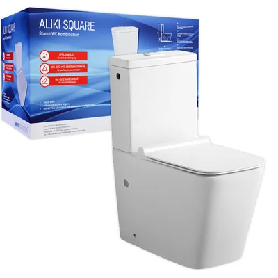 Produktbild von sanicomfort Stand-WC Kombination Aliki Square spülrandlos, inkl. WC-Sitz und Spülkasten mit waagerechtem Abgang