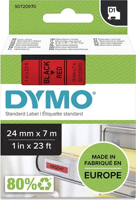 Image de Dymo Ruban D1 24 mm x 7 m noir sur rouge 53717