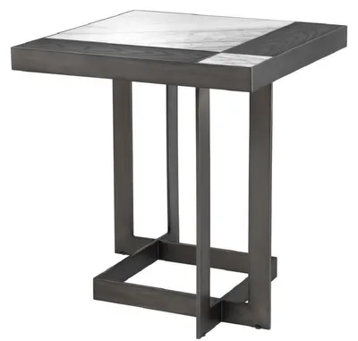 Produktbild von Casa Padrino Luxus Beistelltisch Weiß / Lila / Mokka 55 x 55 x H. 58 cm - Tisch mit Marmorplatten und Edelstahl Gestell - Luxus Möbel